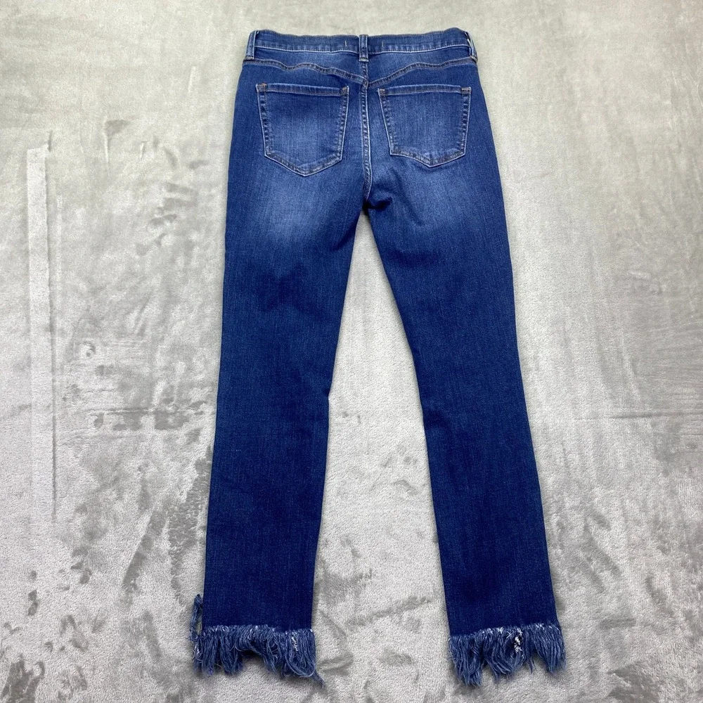 Free People Great Heights Distressed Skinny Jeans Blue Fringe Raw Hem‎ Size 26